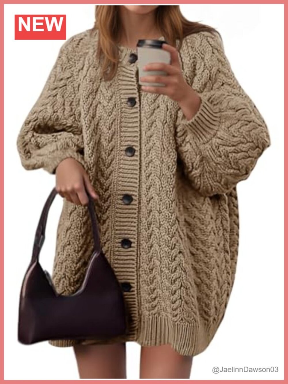 Women's Cable Knit Oversized Long Sleeve Button Down Cardigan Sweater